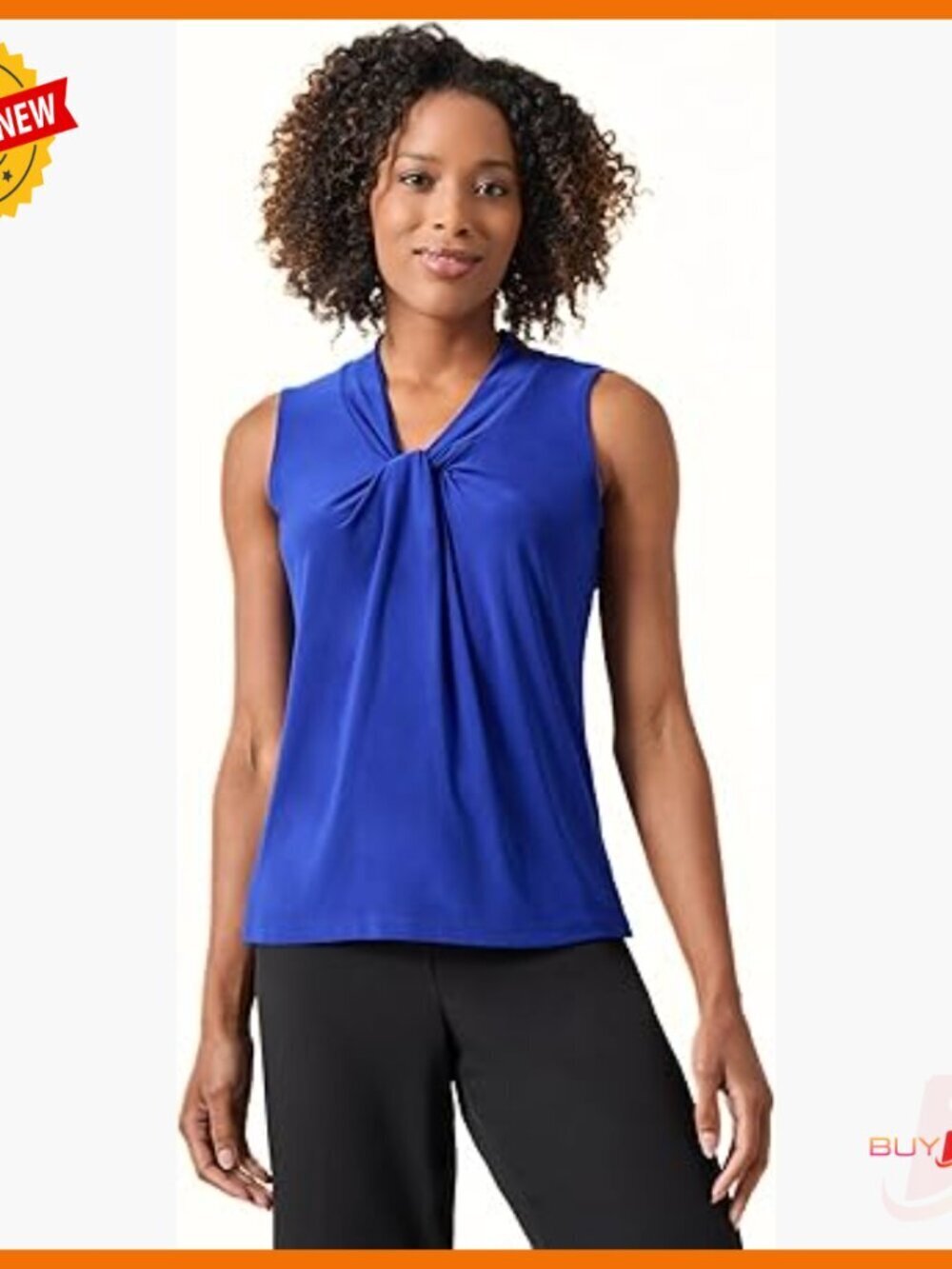 Sleeveless Knot-Front Jersey Top, Classic Fit, Polyester Stretch